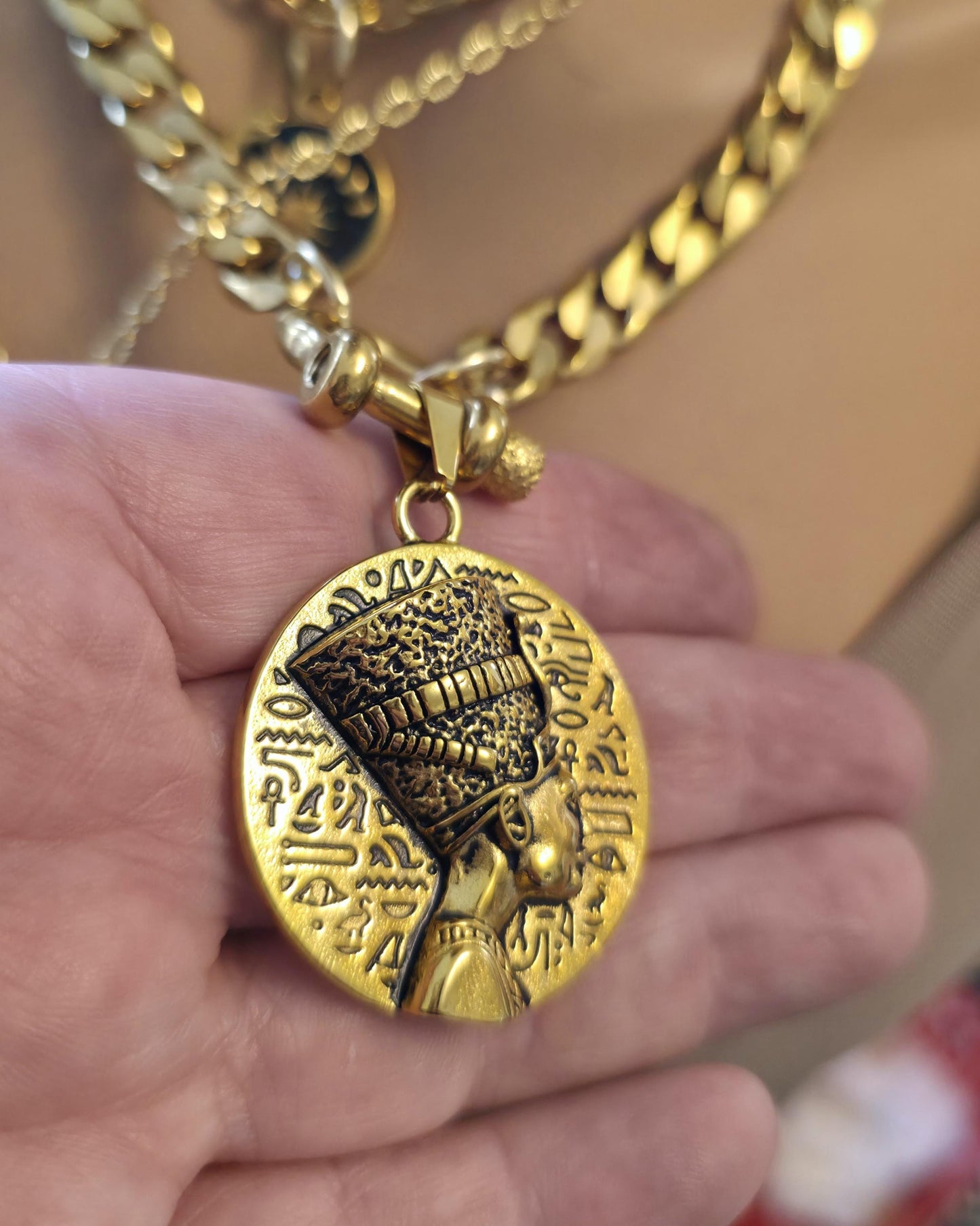 The Nefertiti Gold Maximalist Stack Necklace - Layered Queen Energy Goddess Statement Jewelry, Egyptian Medallion Pendant
