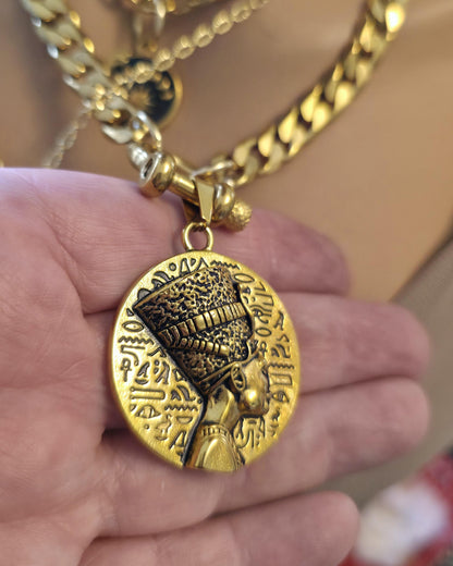 The Nefertiti Gold Maximalist Stack Necklace - Layered Queen Energy Goddess Statement Jewelry, Egyptian Medallion Pendant
