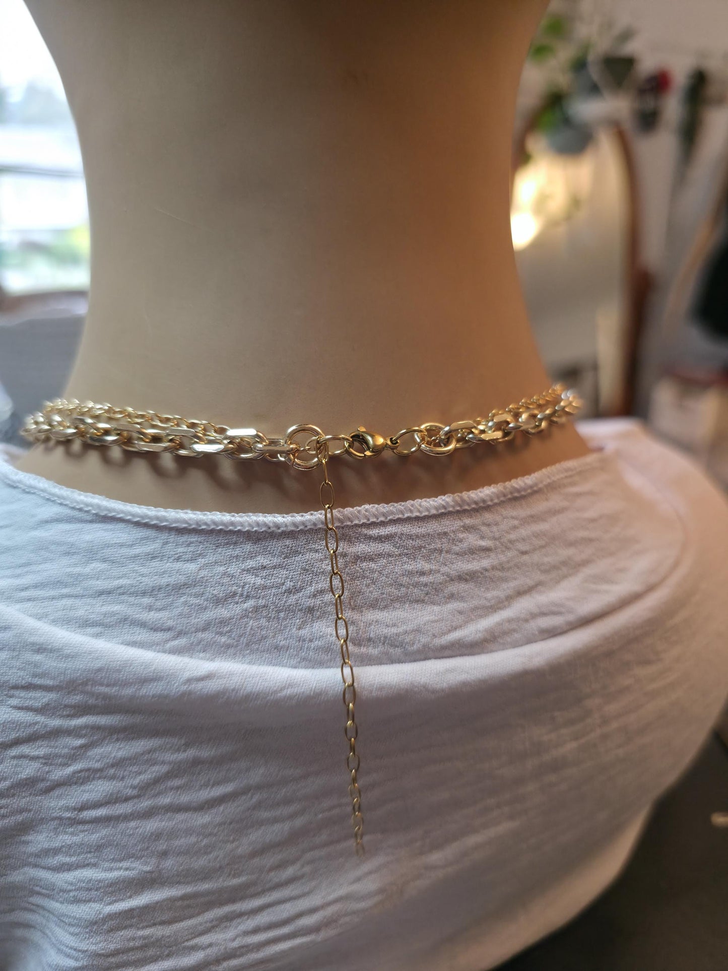 Pacific Shore Sea Glass Layering Necklace with Wave & Turtle Pendant - Gold Plated Steel