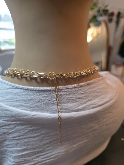 Pacific Shore Sea Glass Layering Necklace with Wave & Turtle Pendant - Gold Plated Steel