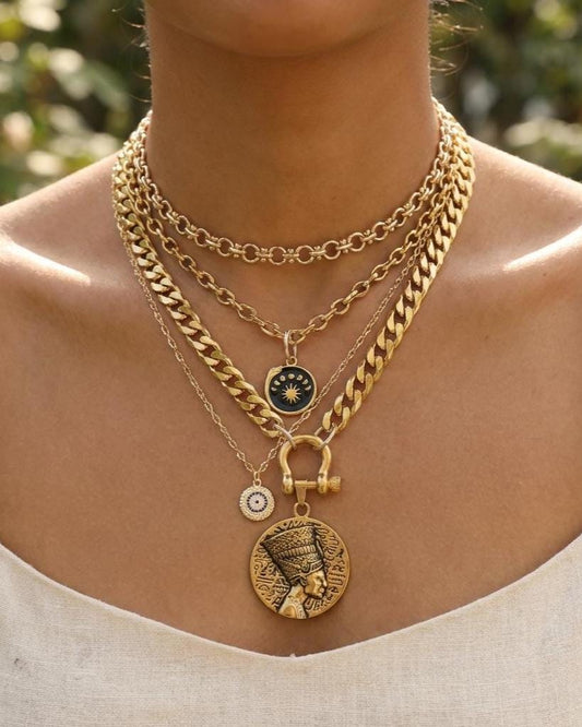 The Nefertiti Gold Maximalist Stack Necklace - Layered Queen Energy Goddess Statement Jewelry, Egyptian Medallion Pendant