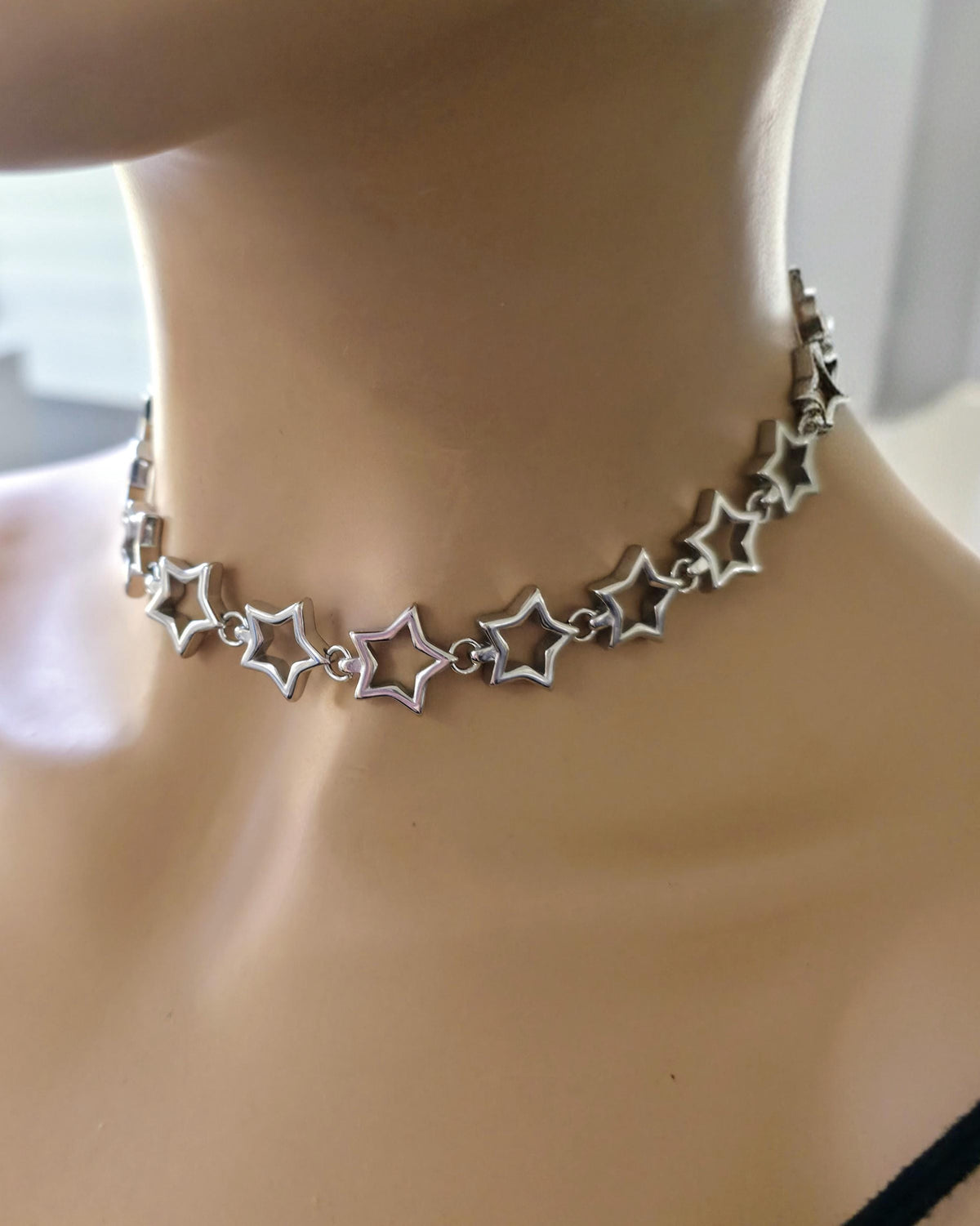 Stainless Steel Layered Star Necklace Set, Star Choker and Crescent Moon Chain, Gothic Celestial Necklace, Two Piece Layered Necklace