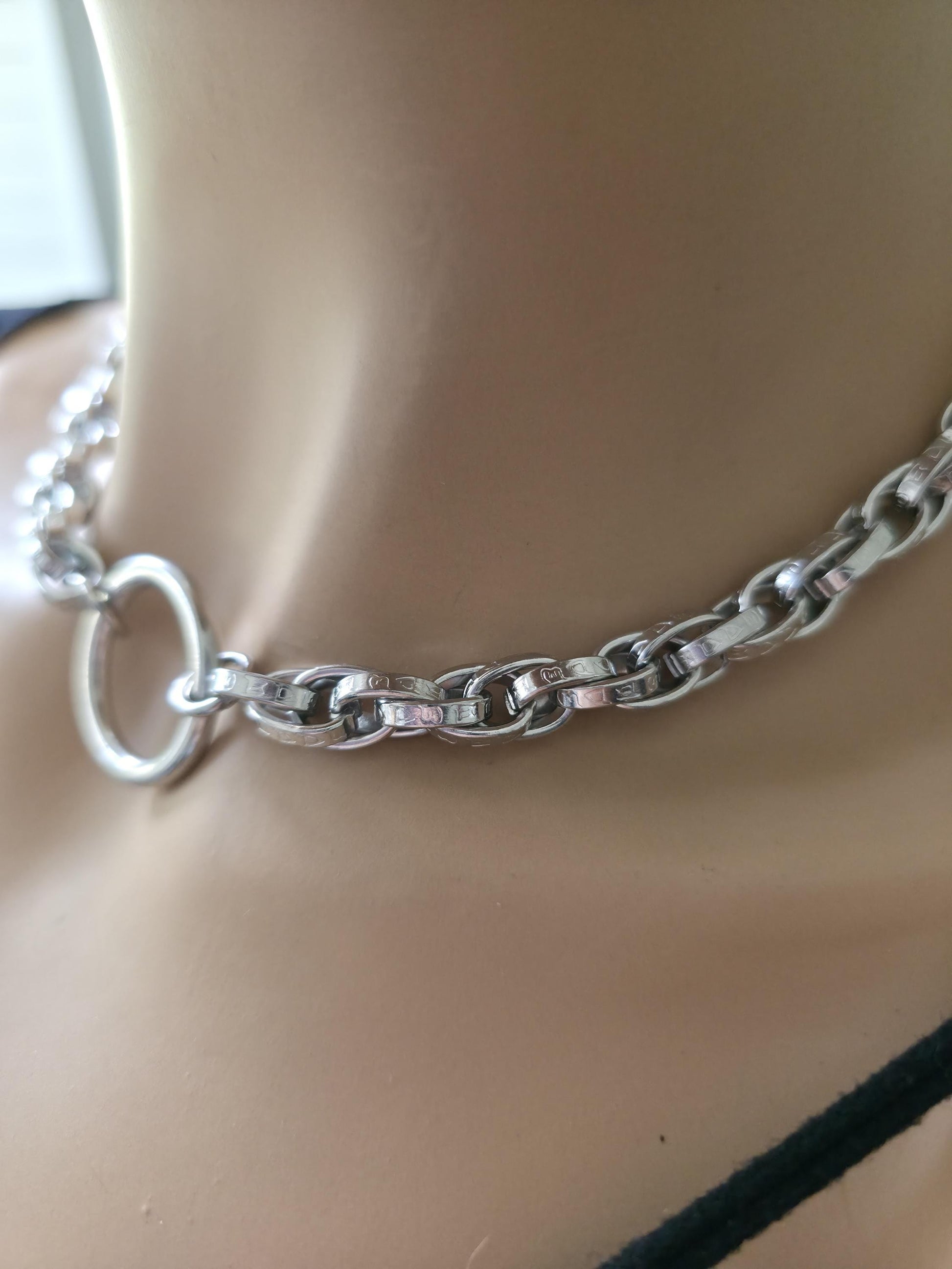 Steel Day Collar Necklace O Ring Choker, Adjustable, Locking Option, Unisex Goth Jewelry, 14–20 Inch