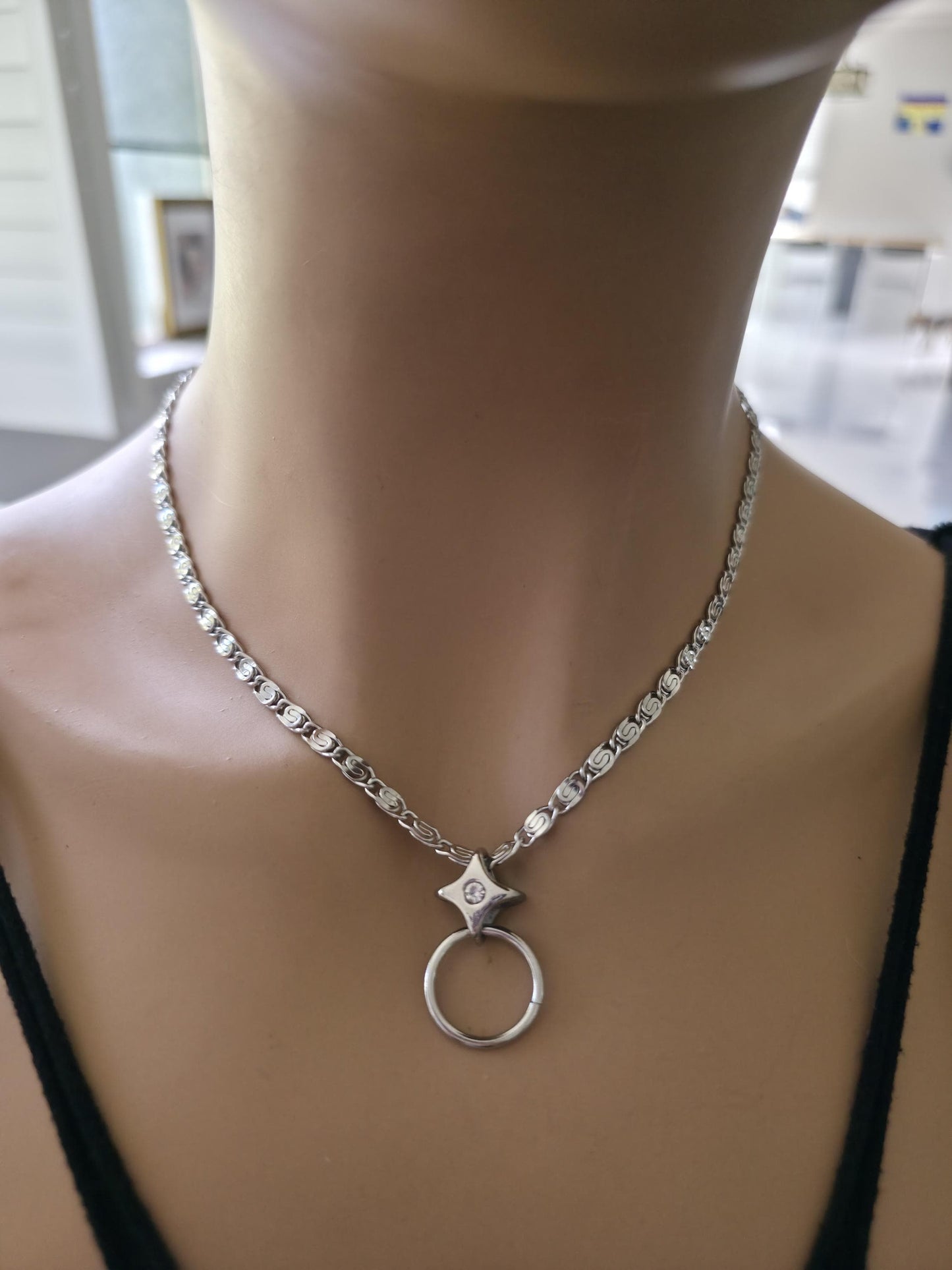 Stainless Steel Day Collar North Star O-Ring Pendant Necklace - Adjustable or Permanent Closure - Discreet Everyday Devotion Couples Jewelry
