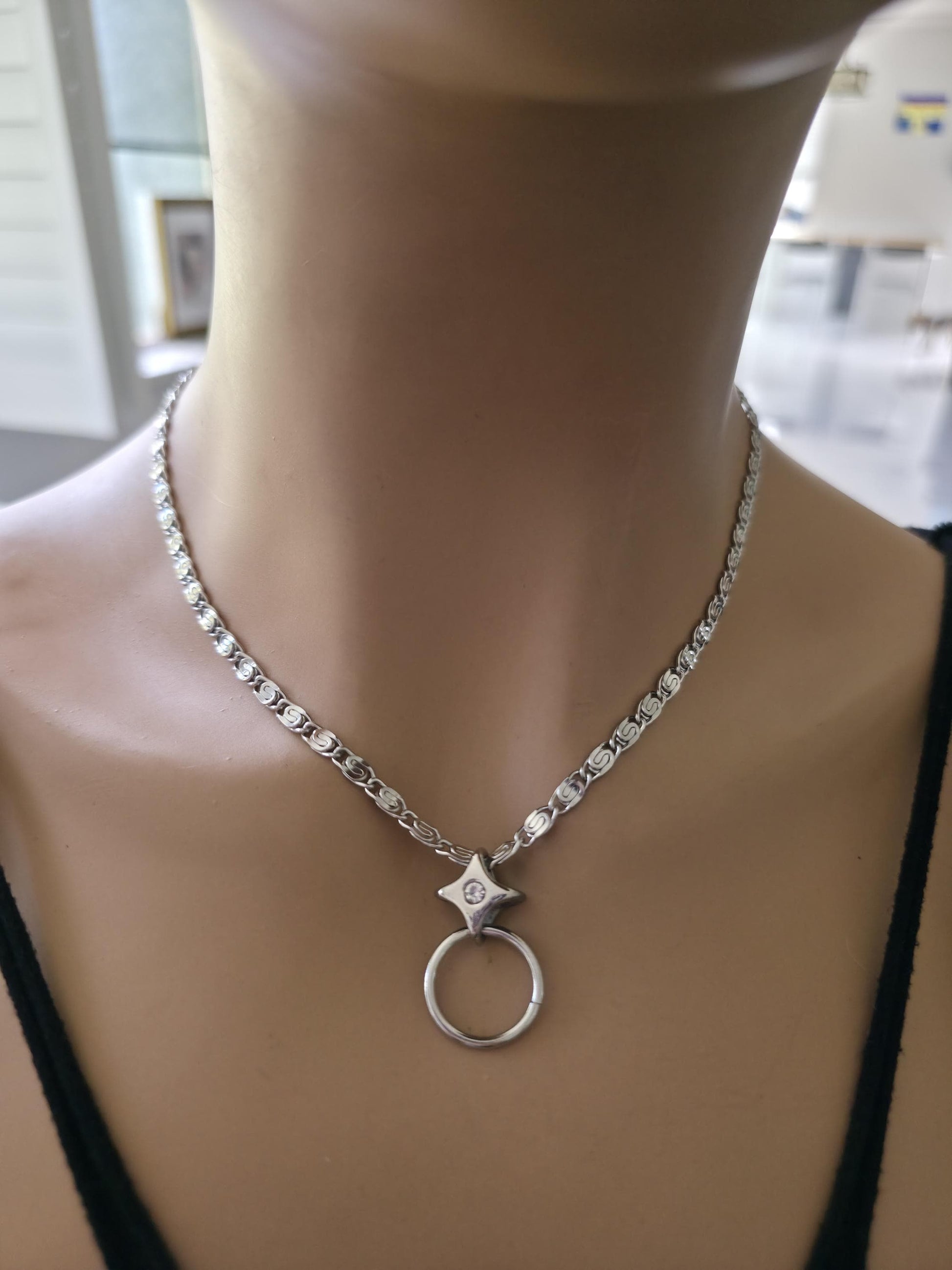 Stainless Steel Day Collar North Star O-Ring Pendant Necklace - Adjustable or Permanent Closure - Discreet Everyday Devotion Couples Jewelry
