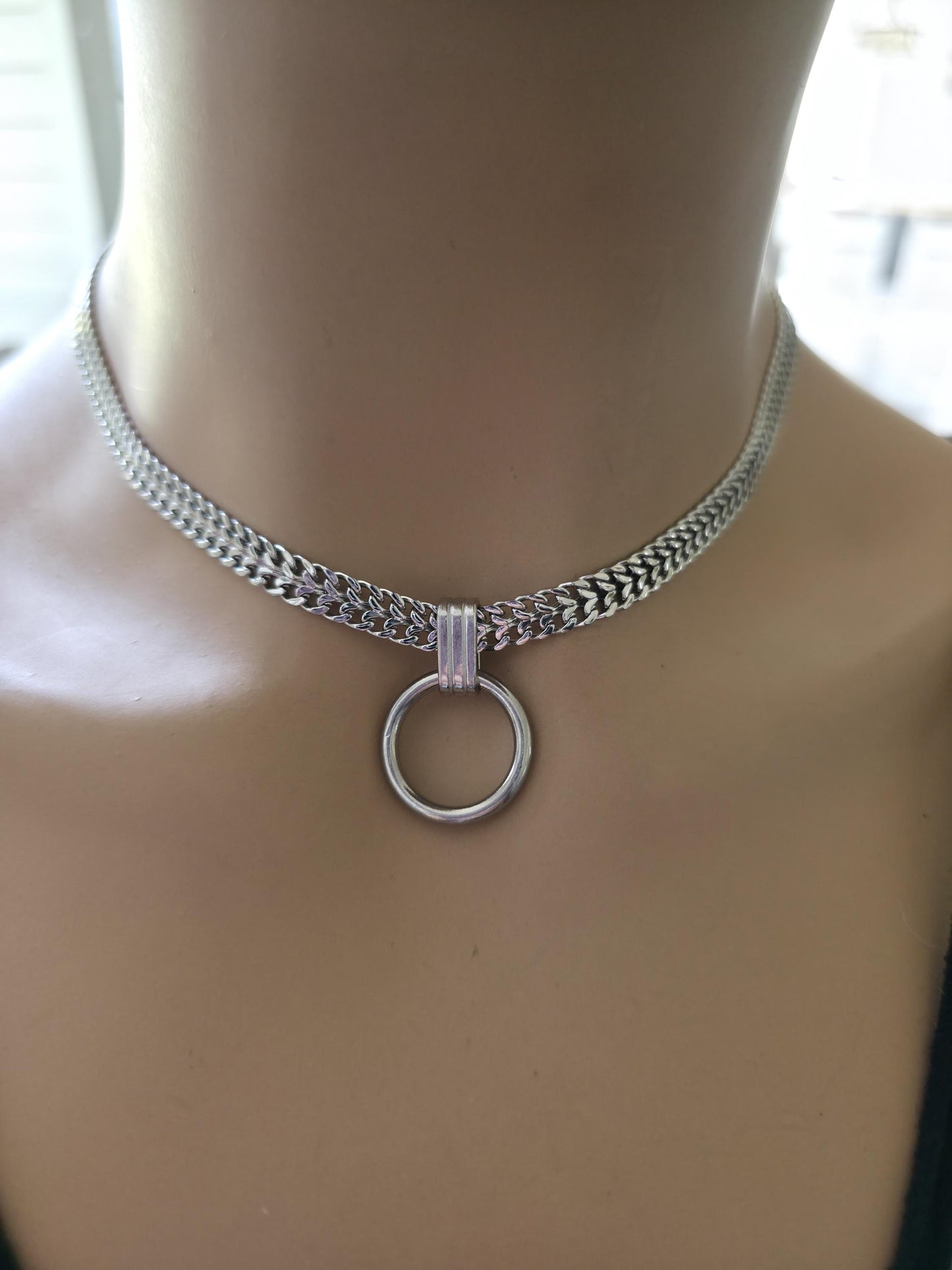 Steel Woven Chain Mens & Womens Day Collar Choker Necklace - Permanent Locking Option - Romantic Couples Devotion Style Jewelry