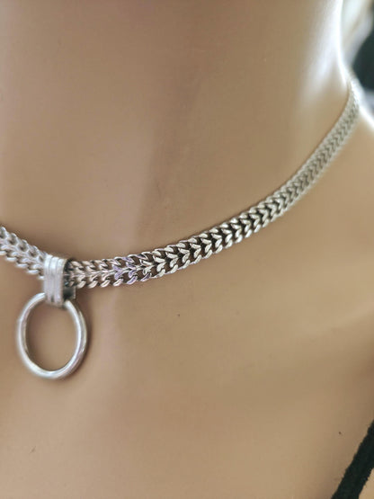 Steel Woven Chain Mens & Womens Day Collar Choker Necklace - Permanent Locking Option - Romantic Couples Devotion Style Jewelry