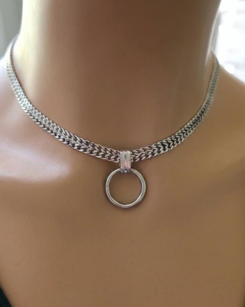 Steel Woven Chain Mens & Womens Day Collar Choker Necklace - Permanent Locking Option - Romantic Couples Devotion Style Jewelry