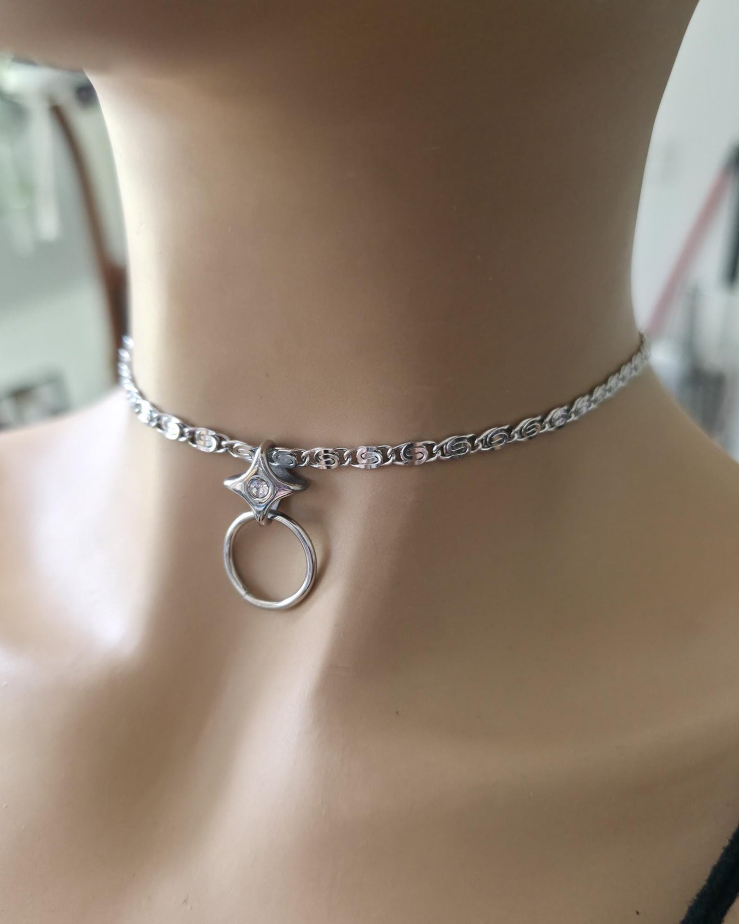 Stainless Steel Day Collar North Star O-Ring Pendant Necklace - Adjustable or Permanent Closure - Discreet Everyday Devotion Couples Jewelry