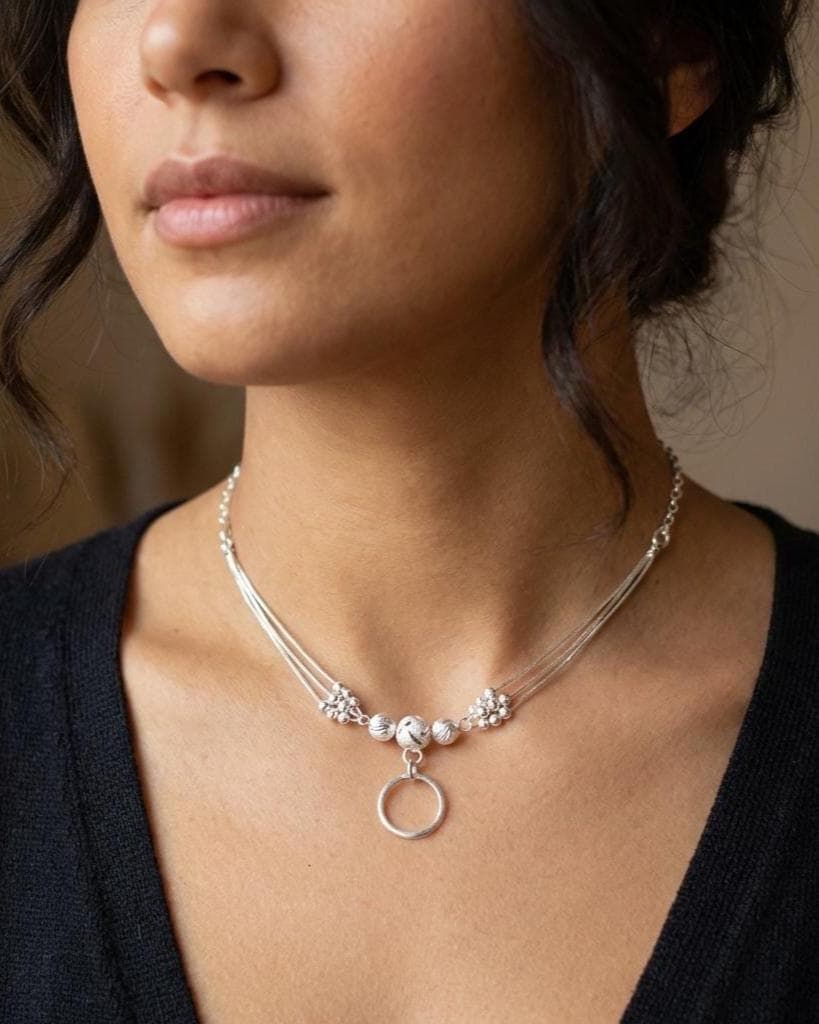 Sterling Silver Beaded Day Collar Choker Necklace - Intimate Partner Devotion Bond Jewelry