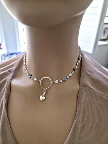 Sterling Silver Austrian Crystal Heart Day Collar Choker Necklace - Intimate Partner Jewelry