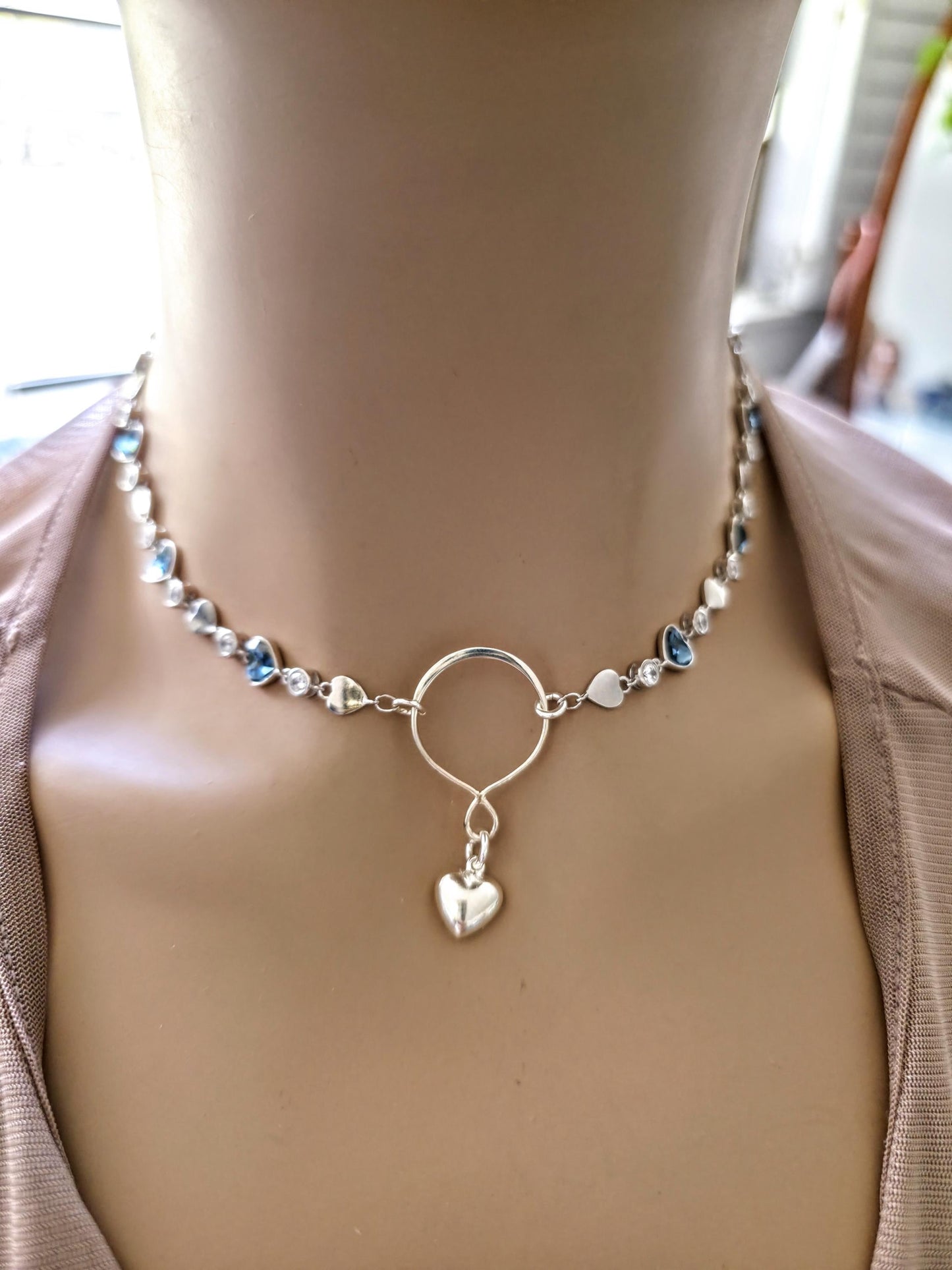 Sterling Silver Austrian Crystal Heart Day Collar Choker Necklace - Intimate Partner Jewelry