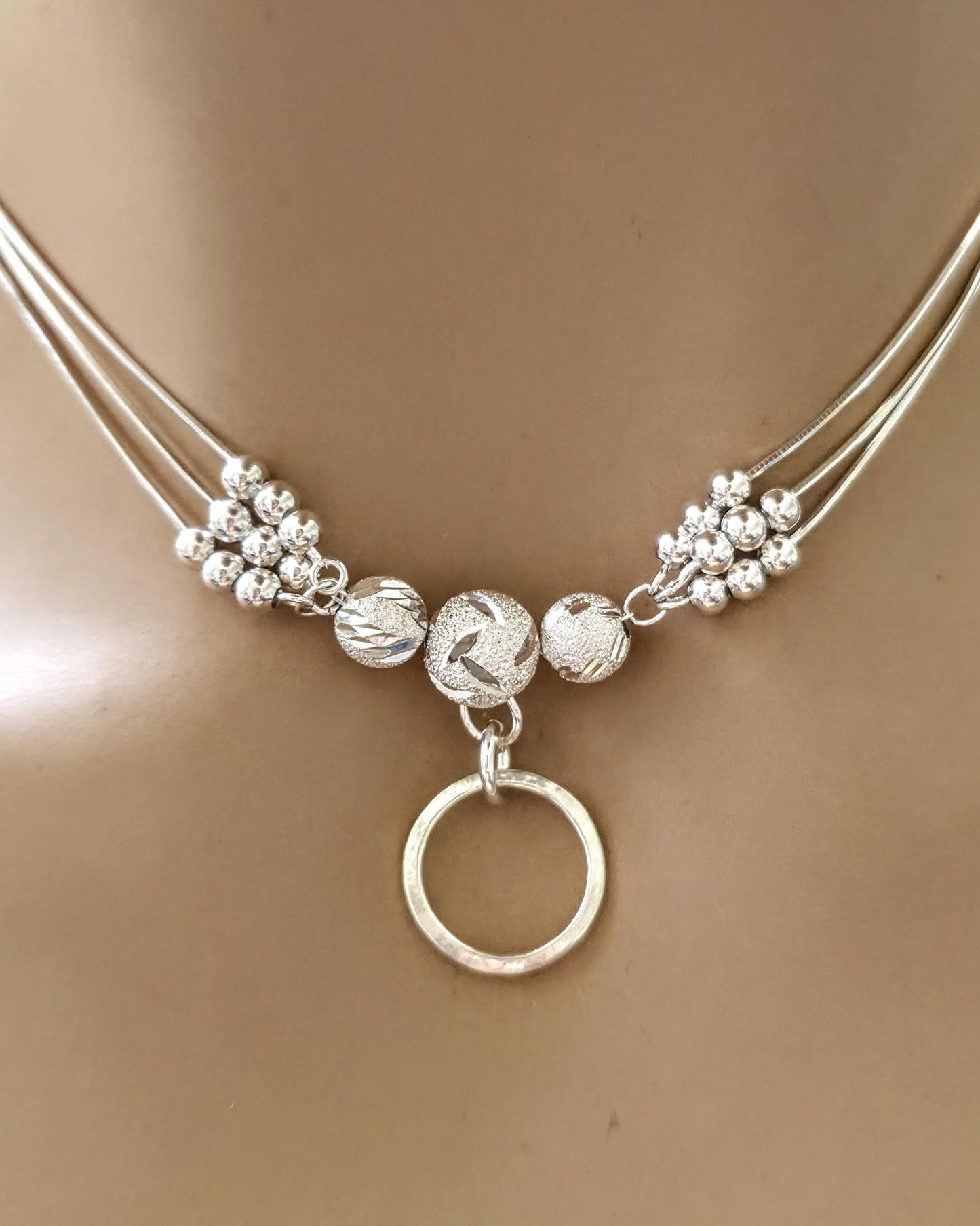 Sterling Silver Beaded Day Collar Choker Necklace - Intimate Partner Devotion Bond Jewelry