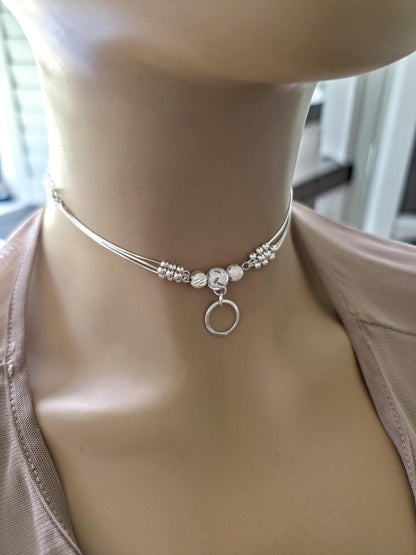 Sterling Silver Beaded Day Collar Choker Necklace - Intimate Partner Devotion Bond Jewelry