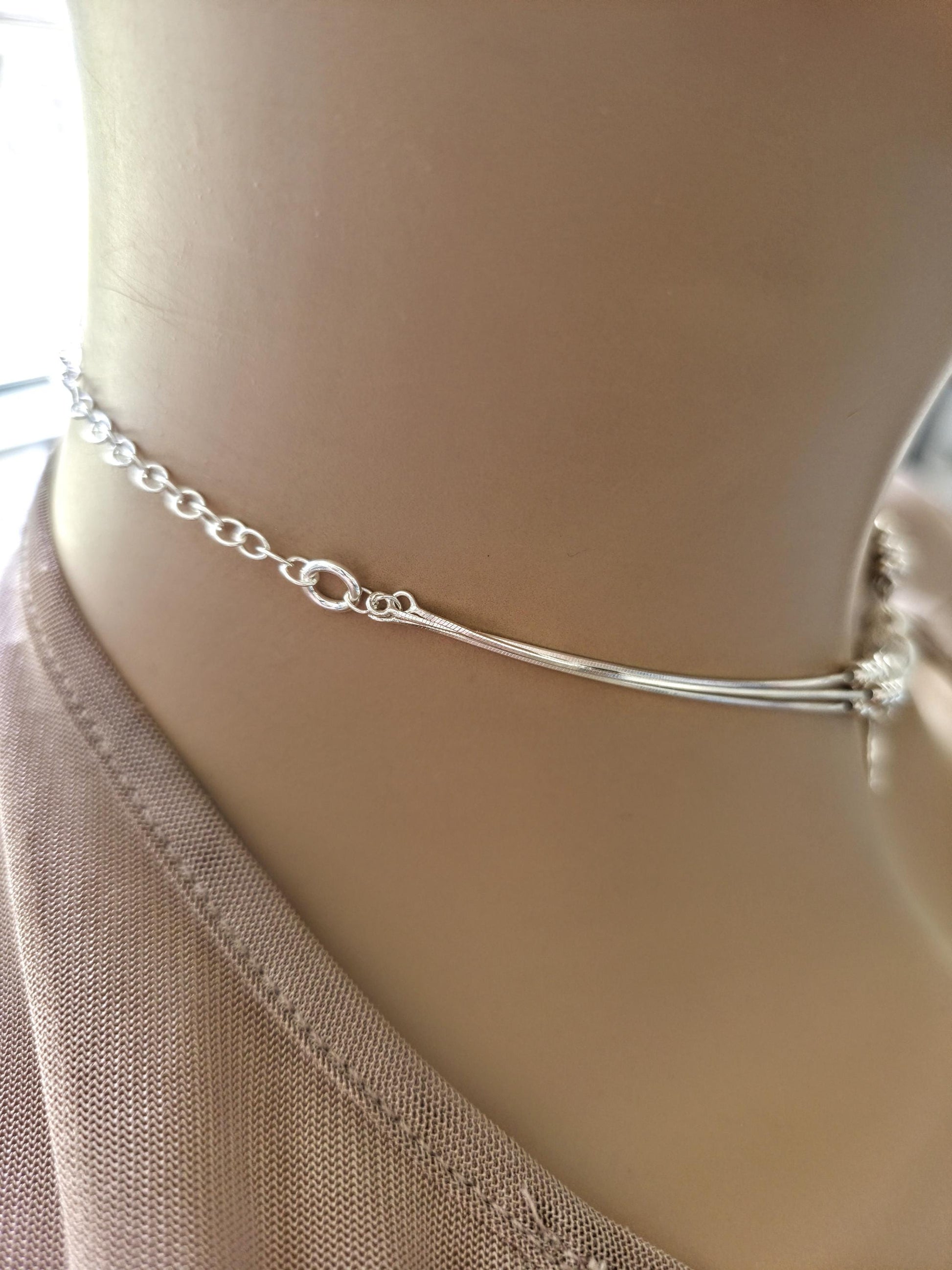 Sterling Silver Beaded Day Collar Choker Necklace - Intimate Partner Devotion Bond Jewelry