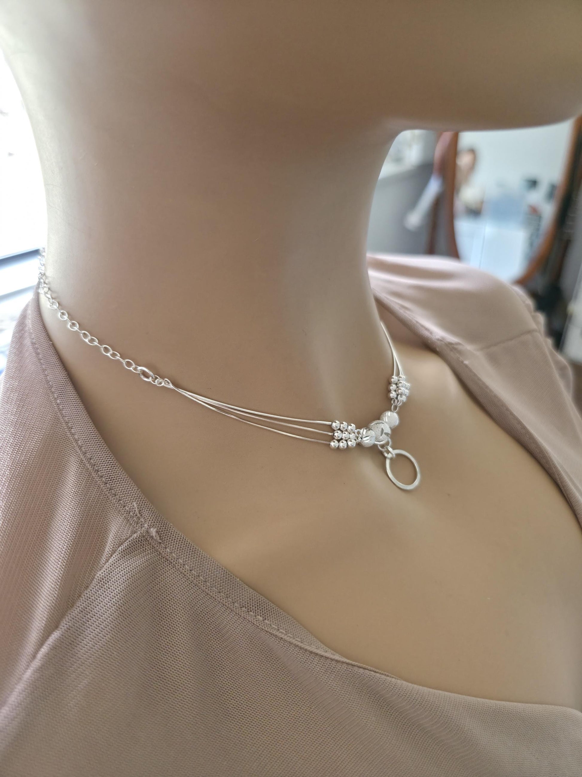 Sterling Silver Beaded Day Collar Choker Necklace - Intimate Partner Devotion Bond Jewelry