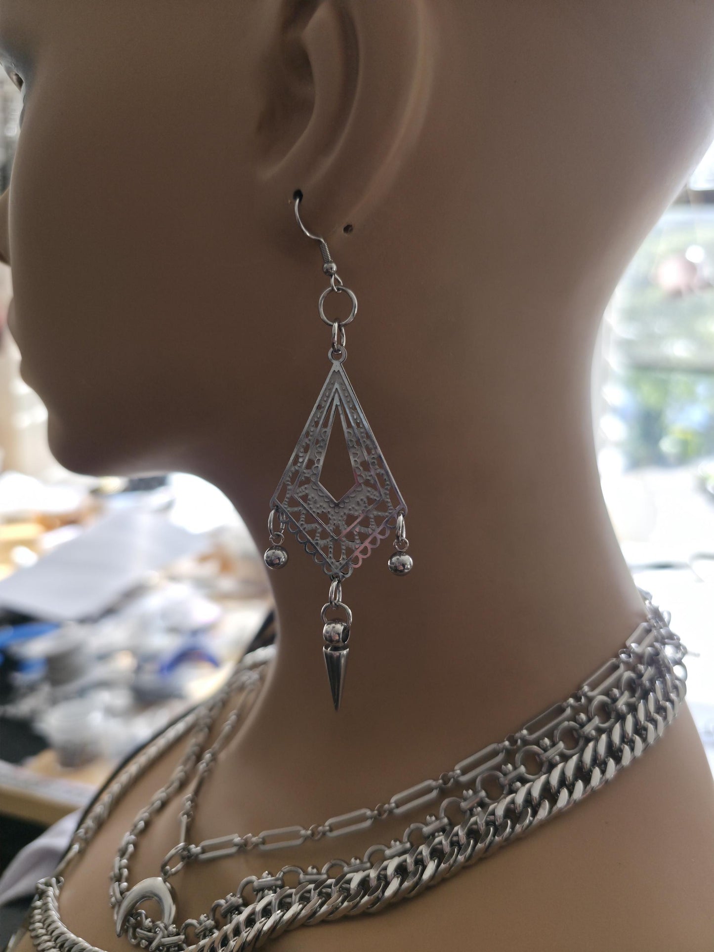 Gothic Spike Surgical Steel Chandelier Dangle Hoop Earrings: Goth Punk Jewelry