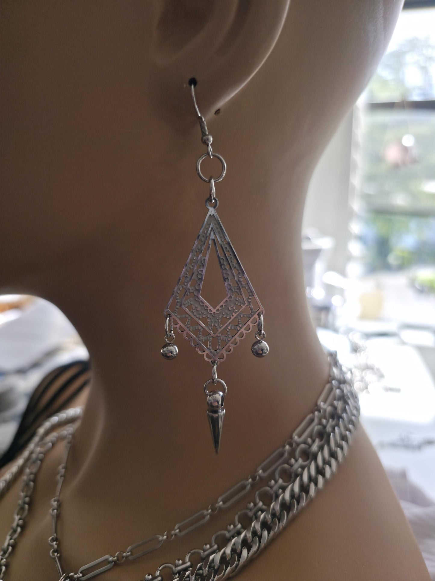 Gothic Spike Surgical Steel Chandelier Dangle Hoop Earrings: Goth Punk Jewelry