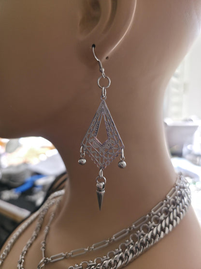 Gothic Spike Surgical Steel Chandelier Dangle Hoop Earrings: Goth Punk Jewelry