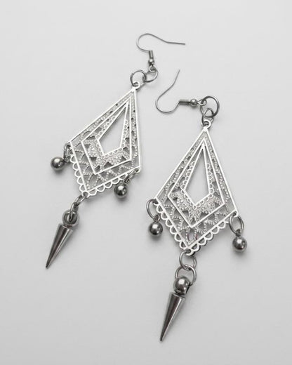 Gothic Spike Surgical Steel Chandelier Dangle Hoop Earrings: Goth Punk Jewelry