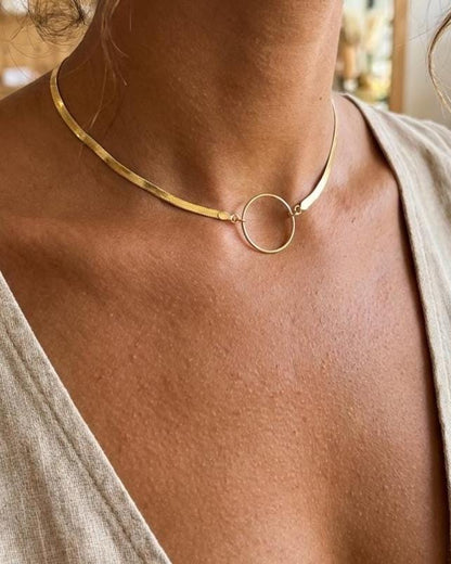 Gold Filled Day Collar — Herringbone Chain with O-Ring Centre | 15"–17" Adjustable