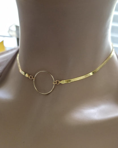 Gold Filled Day Collar — Herringbone Chain with O-Ring Centre | 15"–17" Adjustable
