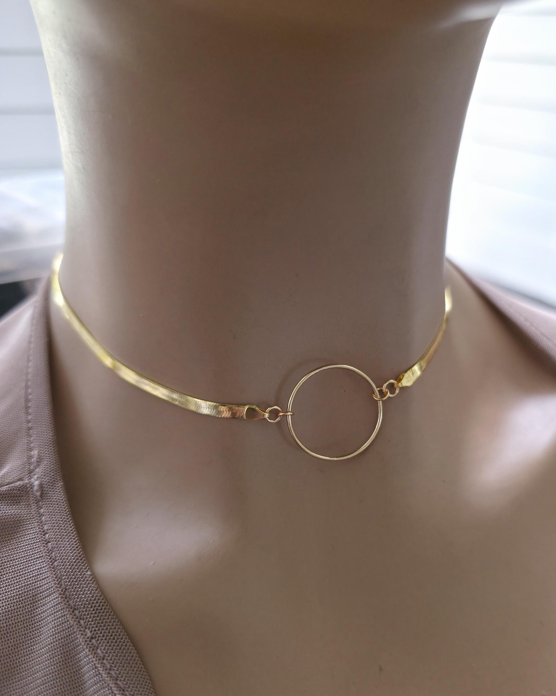 Gold Filled Day Collar — Herringbone Chain with O-Ring Centre | 15"–17" Adjustable