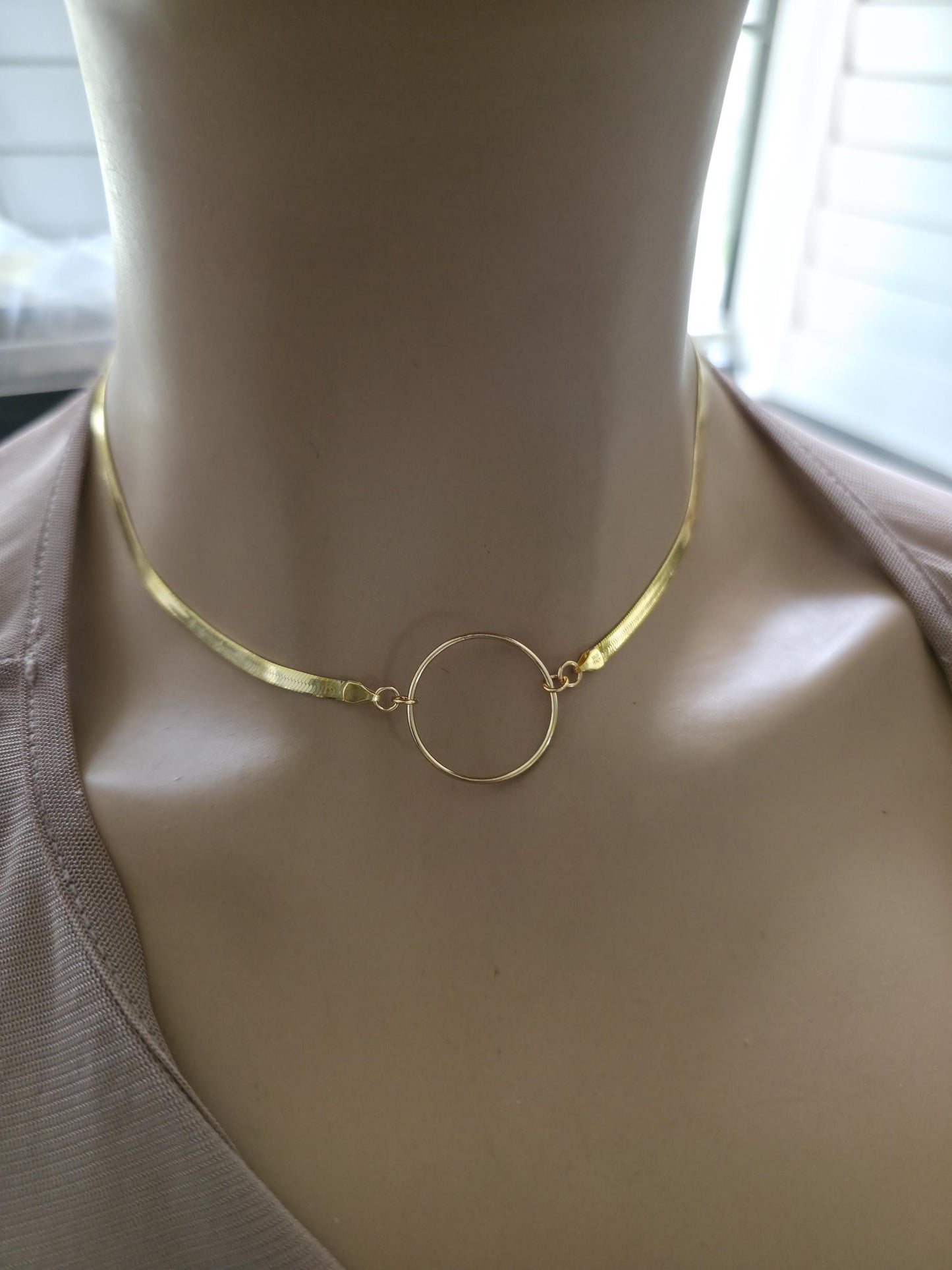 Gold Filled Day Collar — Herringbone Chain with O-Ring Centre | 15"–17" Adjustable