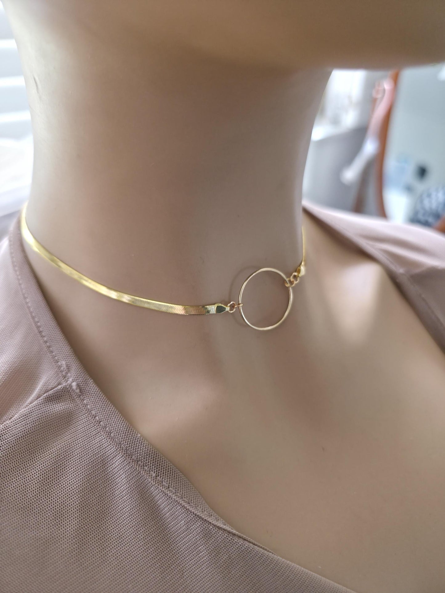 Gold Filled Day Collar — Herringbone Chain with O-Ring Centre | 15"–17" Adjustable