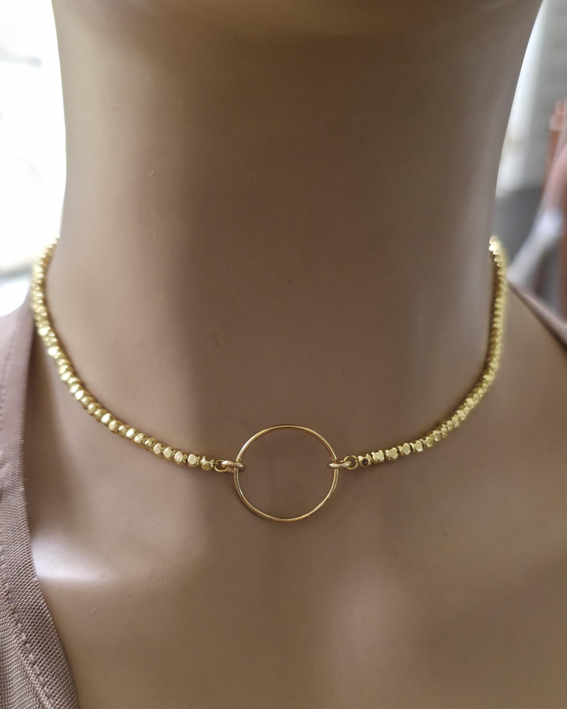 Gold Filled Day Collar — Faceted Bead Chain with O-Ring Centre | 15"–17" Adjustable