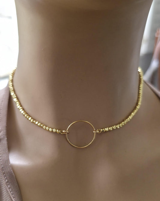 Gold Filled Day Collar — Faceted Bead Chain with O-Ring Centre | 15"–17" Adjustable