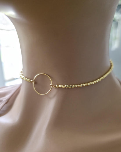 Gold Filled Day Collar — Faceted Bead Chain with O-Ring Centre | 15"–17" Adjustable