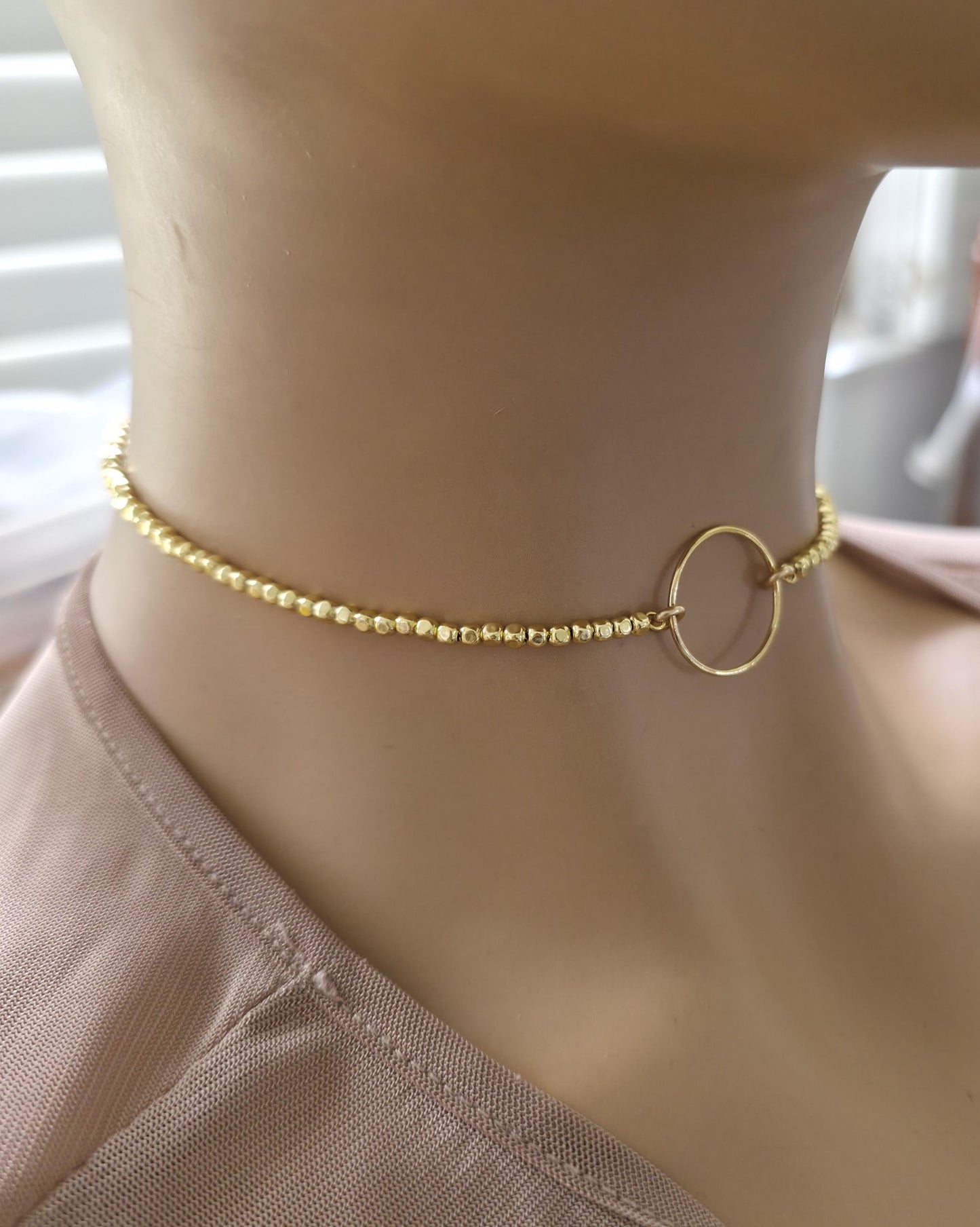 Gold Filled Day Collar — Faceted Bead Chain with O-Ring Centre | 15"–17" Adjustable