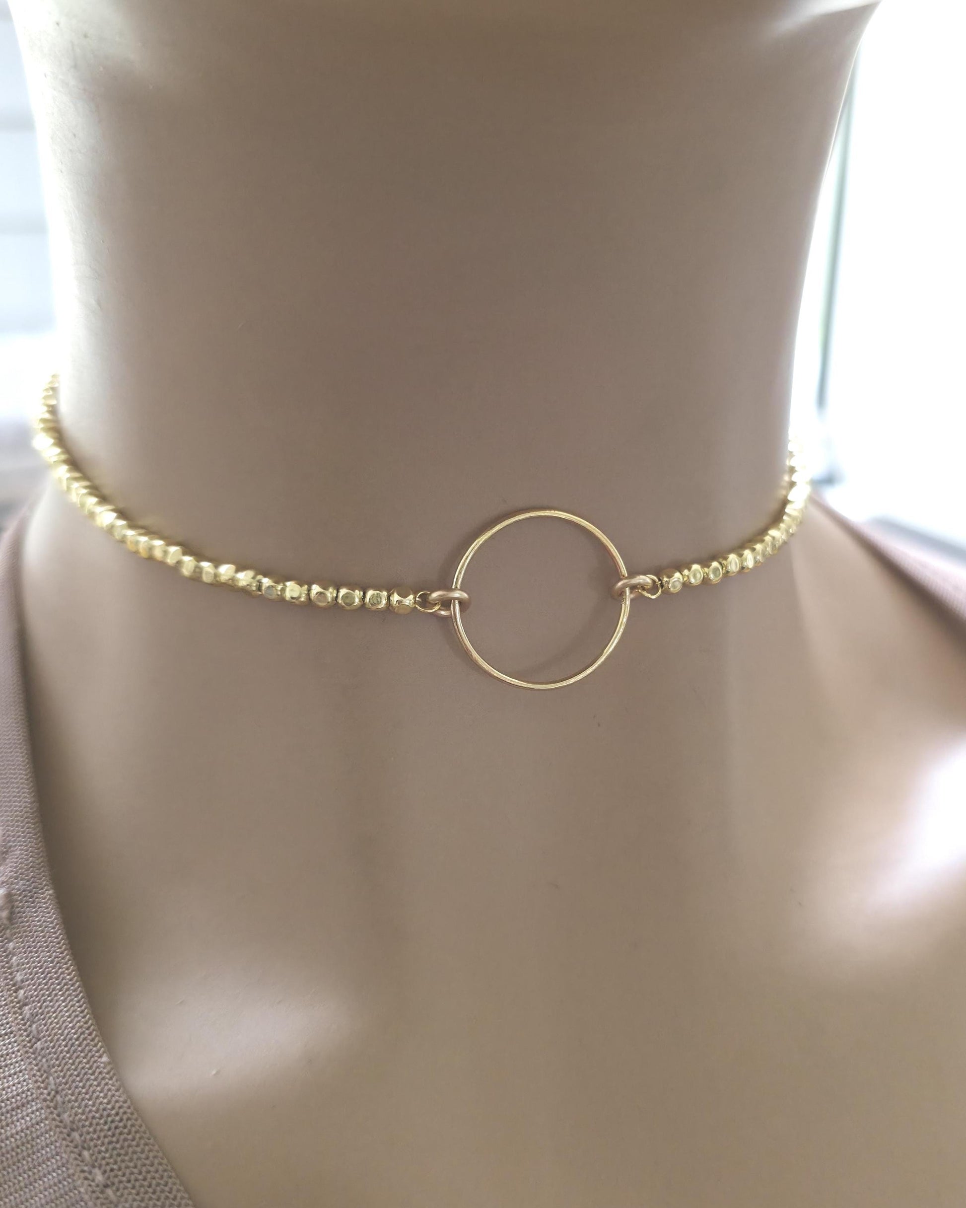 Gold Filled Day Collar — Faceted Bead Chain with O-Ring Centre | 15"–17" Adjustable