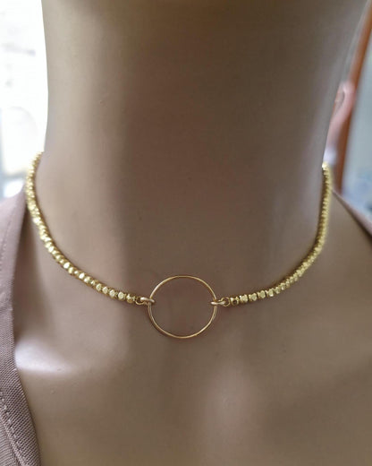 Gold Filled Day Collar — Faceted Bead Chain with O-Ring Centre | 15"–17" Adjustable