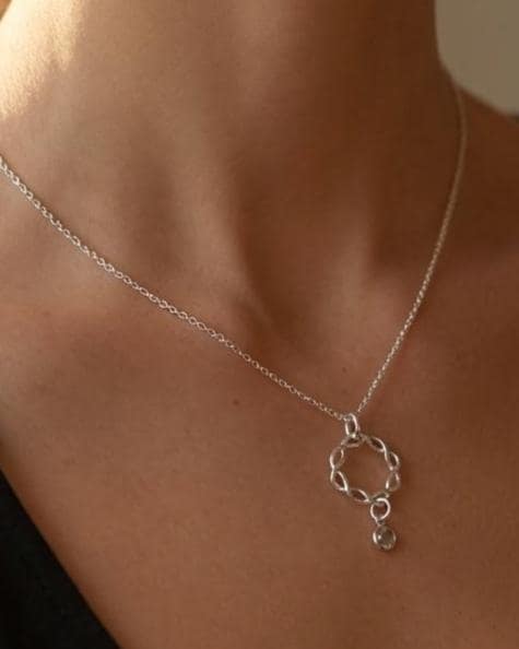 Sterling Silver Day Collar with Braided O Ring and Crystal Gem on Minimalist Dainty Chain