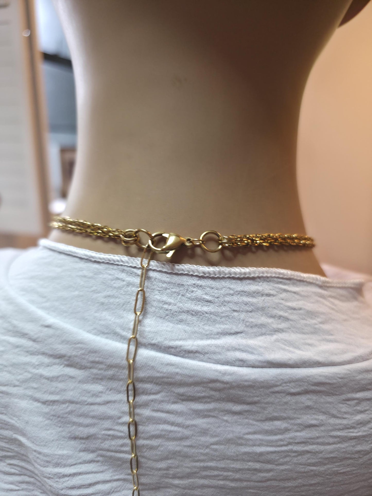 Pacific Genuine Sea Glass Layered Necklace with Tropical Crab Pendant - Gold Plated Steel Ocean Jewelry