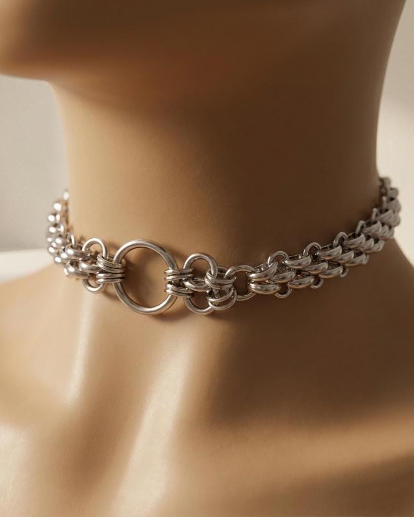 Steel Day Collar Chainmail Unique Chunky Chain Choker Necklace | Adjustable, BDSM Style Couples jewelry