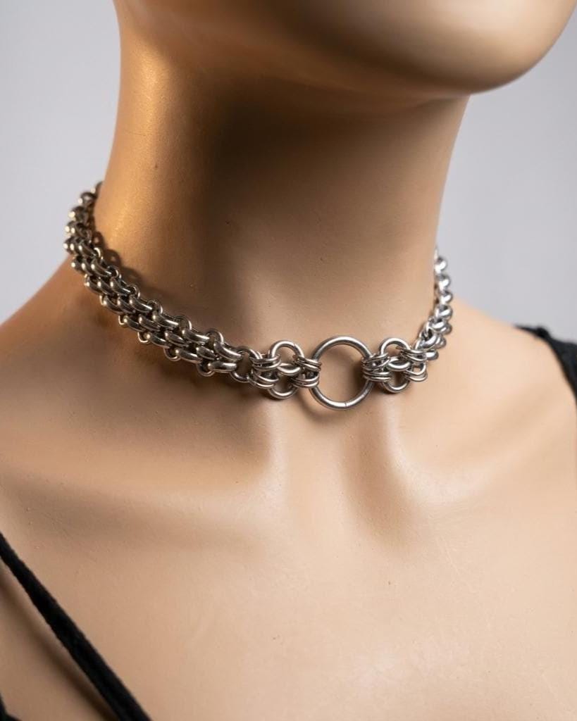 Steel Day Collar Chainmail Unique Chunky Chain Choker Necklace | Adjustable, BDSM Style Couples jewelry