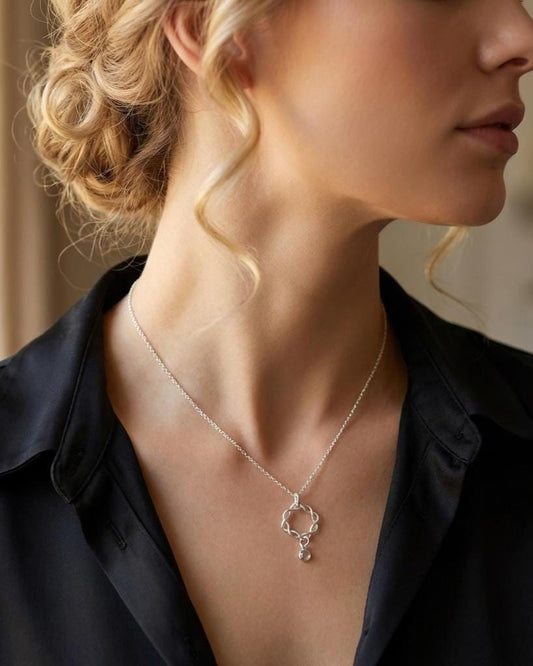 Sterling Silver Day Collar with Braided O Ring and Crystal Gem on Minimalist Dainty Chain