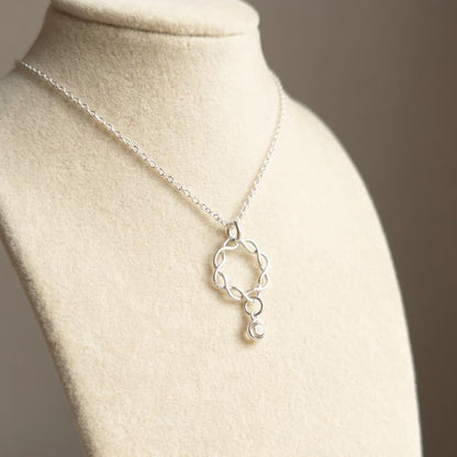 Sterling Silver Day Collar with Braided O Ring and Crystal Gem on Minimalist Dainty Chain