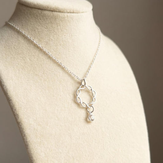 Sterling Silver Day Collar with Braided O Ring and Crystal Gem on Minimalist Dainty Chain