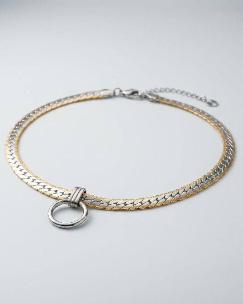Steel Adjustable Day Collar Necklace, O Ring Choker, Locking Option, Unisex Jewelry, 14–21 Inch