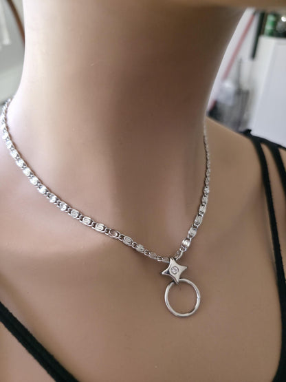 Stainless Steel Day Collar North Star O-Ring Pendant Necklace - Adjustable or Permanent Closure - Discreet Everyday Devotion Couples Jewelry