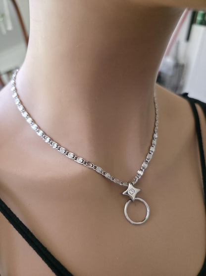 Stainless Steel Day Collar North Star O-Ring Pendant Necklace - Adjustable or Permanent Closure - Discreet Everyday Devotion Couples Jewelry