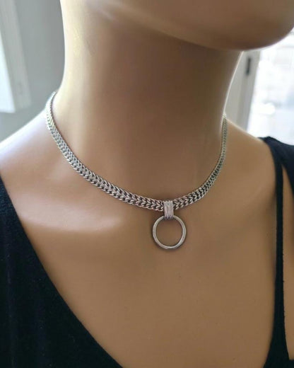 Steel Woven Chain Mens & Womens Day Collar Choker Necklace - Permanent Locking Option - Romantic Couples Devotion Style Jewelry