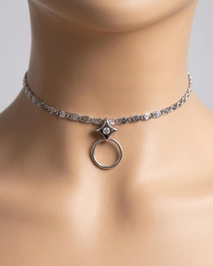 Stainless Steel Day Collar North Star O-Ring Pendant Necklace - Adjustable or Permanent Closure - Discreet Everyday Devotion Couples Jewelry
