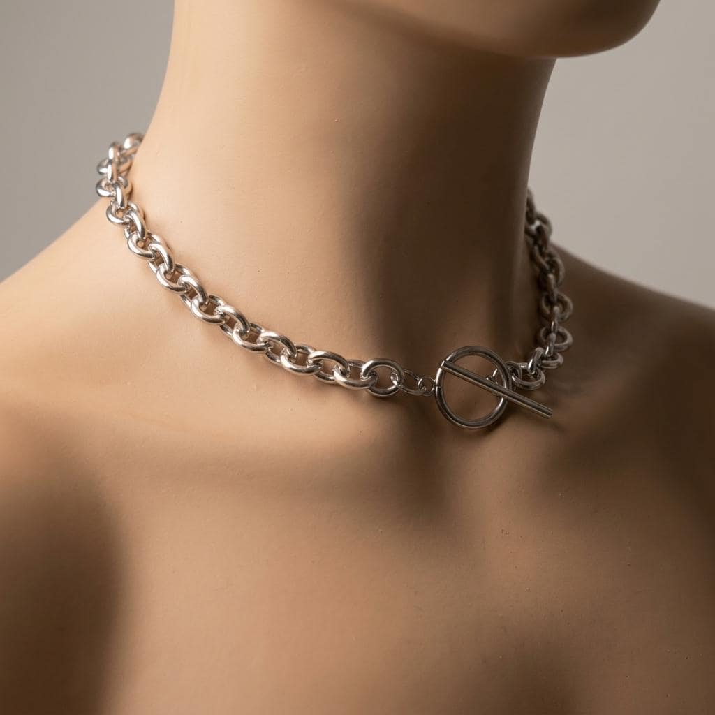 Chunky Cable Link Toggle Collar Choker Necklace / Waterproof Non Tarnish Steel