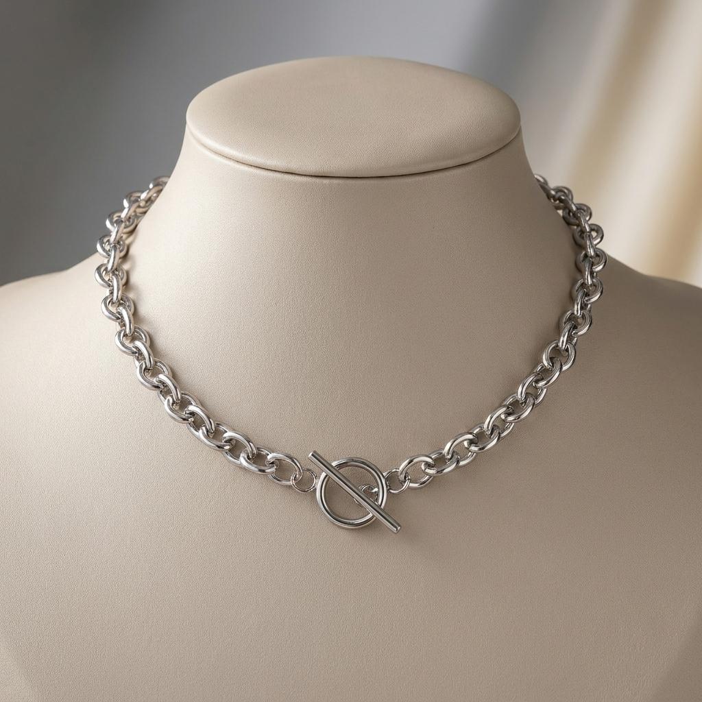 Chunky Cable Link Toggle Collar Choker Necklace / Waterproof Non Tarnish Steel