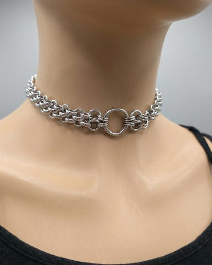 Steel Day Collar Chainmail Unique Chunky Chain Choker Necklace | Adjustable, BDSM Style Couples jewelry